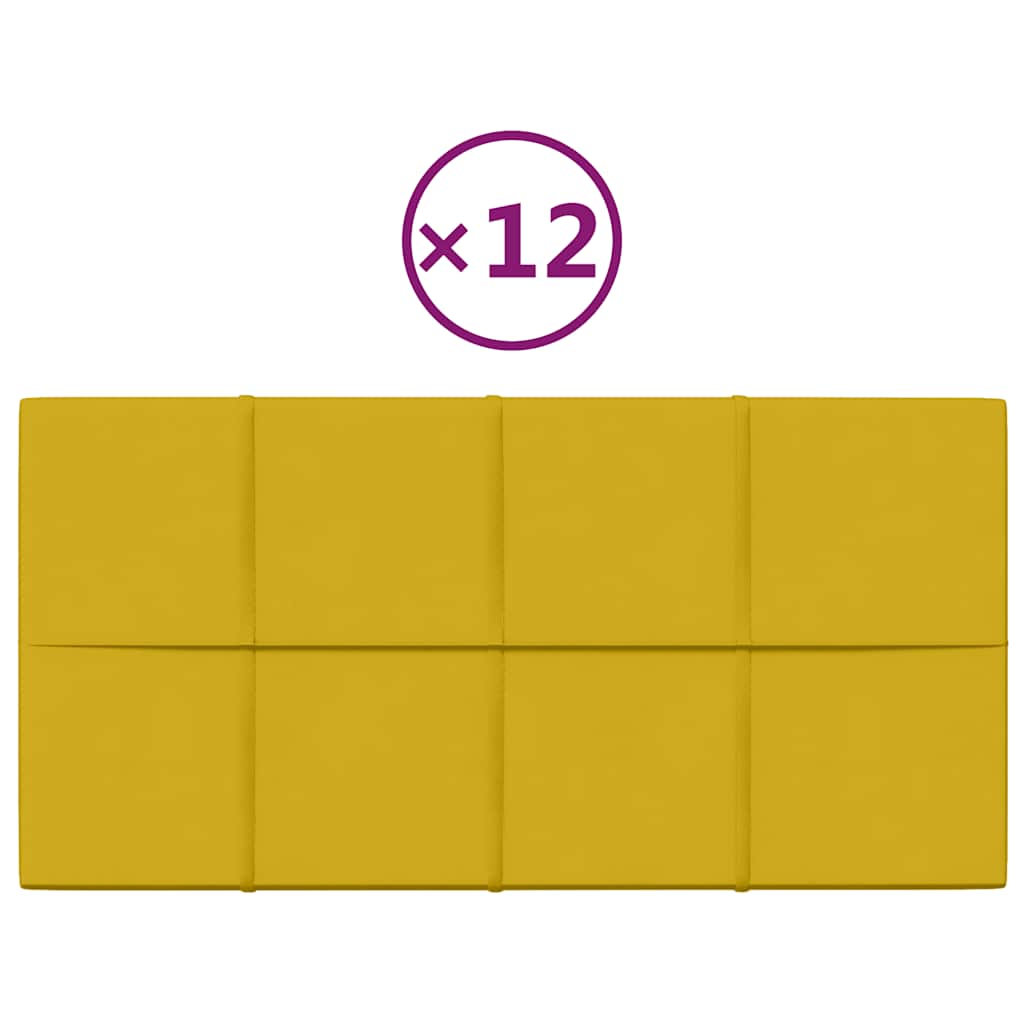 vidaXL Πάνελ Τοίχου 12 τεμ. Κίτρινος 60x30 εκ 2,16 μ² Βελούδο