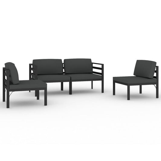 vidaXL Σαλόνι Κήπου 4 Τεμαχίων Ανθρακί Αλουμινίου με Μαξιλάρια