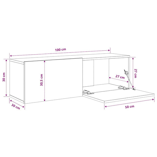 vidaXL Έπιπλα Τηλεόρασης Τοίχου 2 τεμ. Μαύρα 100x30x30 εκ. Επεξ. Ξύλο