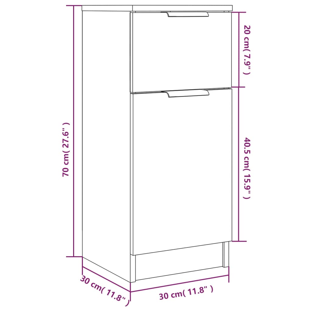 vidaXL Μπουφές Λευκά 30 x 30 x 70 εκ. από Επεξεργασμένο Ξύλο