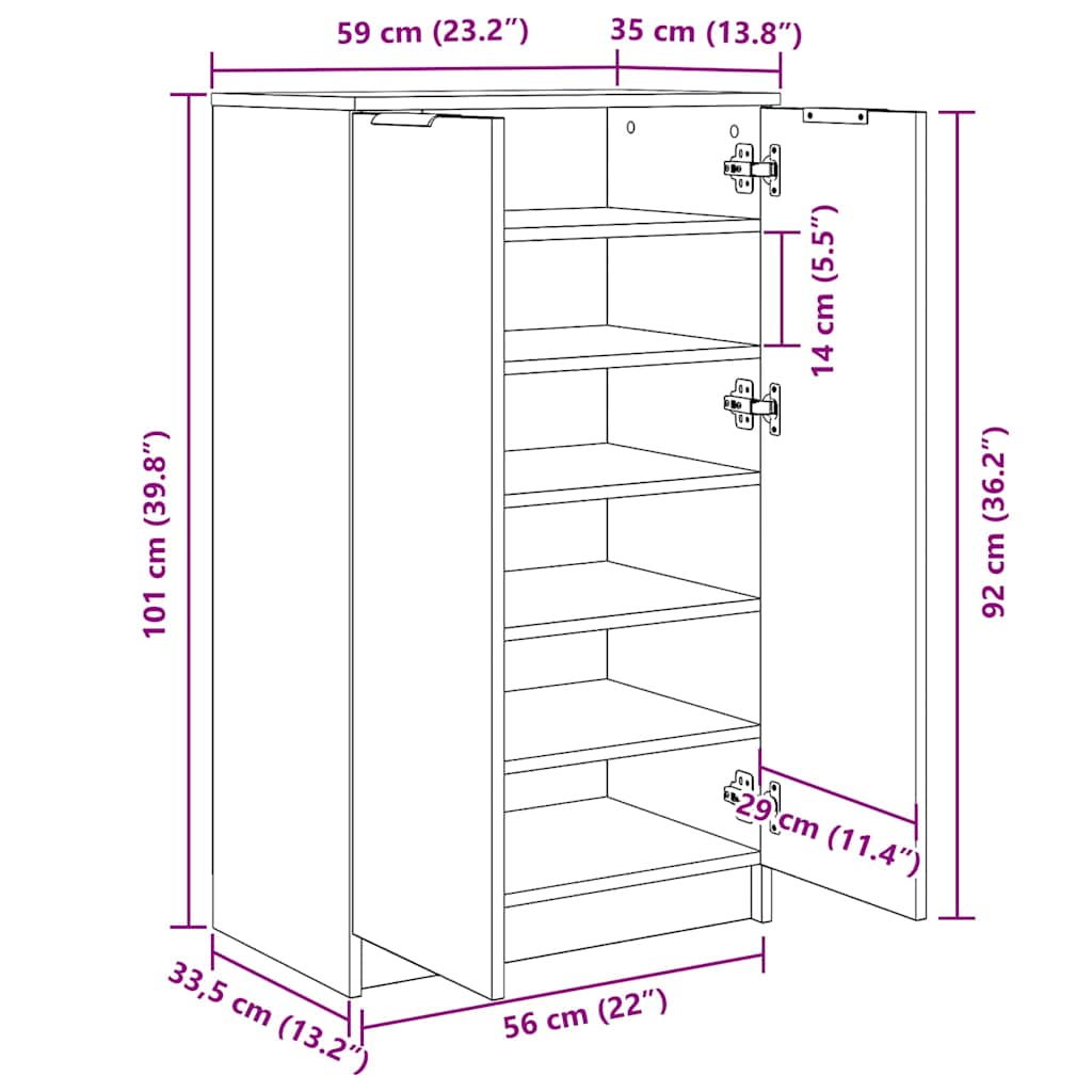 vidaXL Παπουτσοθήκη Γκρι Σκυροδέματος 59x35x100,5 εκ. Επεξεργασμένο Ξύλο