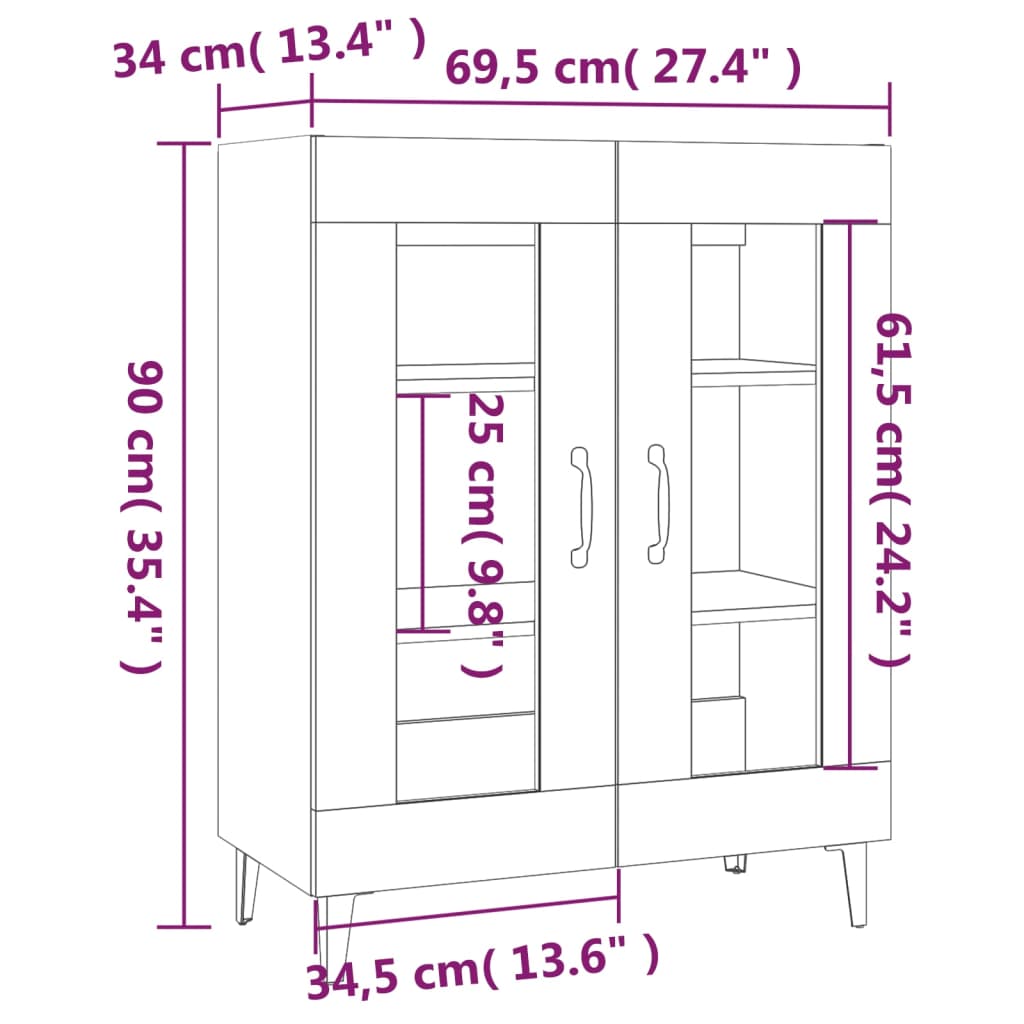 vidaXL Ντουλάπι Λευκό 69,5 x 34 x 90 εκ. από Επεξεργασμένο Ξύλο