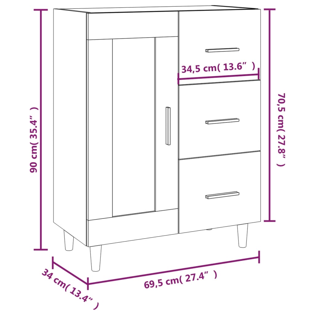 vidaXL Ντουλάπι Sonoma Δρυς 69,5 x 34 x 90 εκ. από Επεξεργασμένο Ξύλο