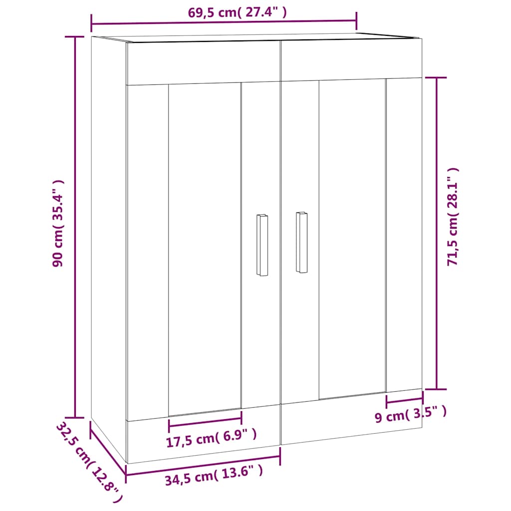 vidaXL Ντουλάπι Τοίχου Sonoma Δρυς 69,5x32,5x90 εκ. Επεξεργασμένο Ξύλο