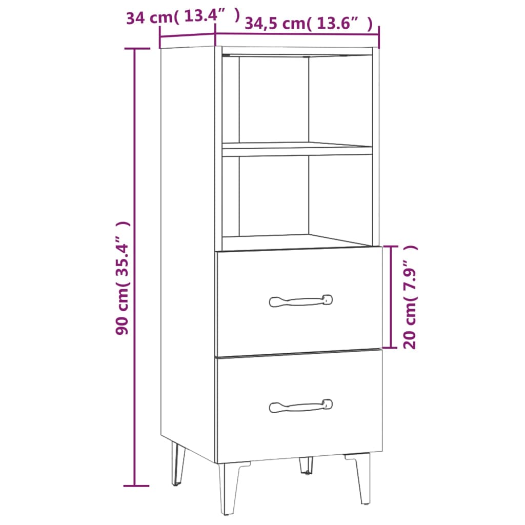 vidaXL Ντουλάπι Γυαλιστερό Λευκό 34,5x34x90 εκ. Επεξεργασμένο Ξύλο