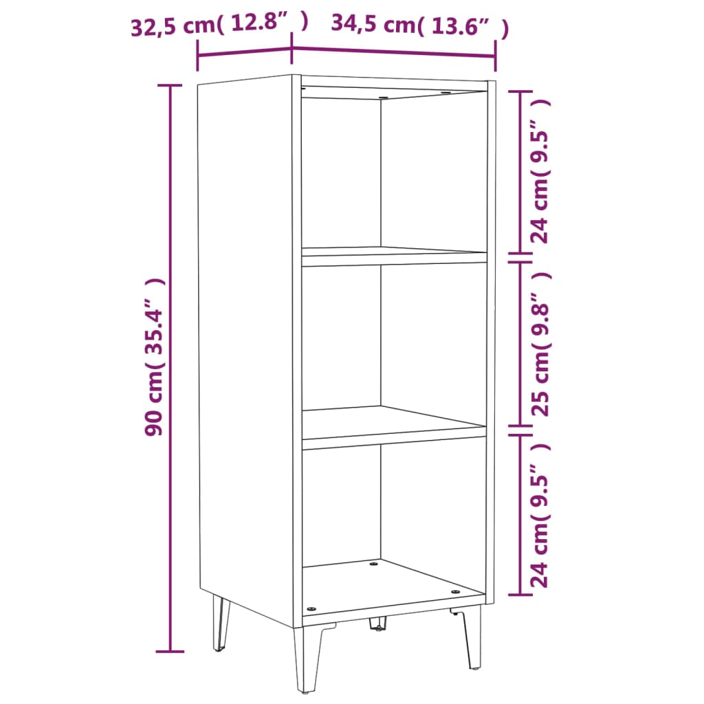 vidaXL Ντουλάπι Γυαλιστερό Λευκό 34,5x32,5x90 εκ. Επεξεργασμένο Ξύλο