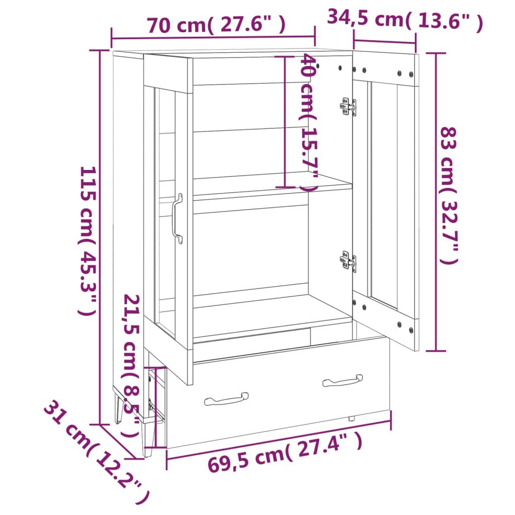 vidaXL Ντουλάπι Λευκό 70 x 31 x 115 εκ. από Επεξεργασμένο Ξύλο