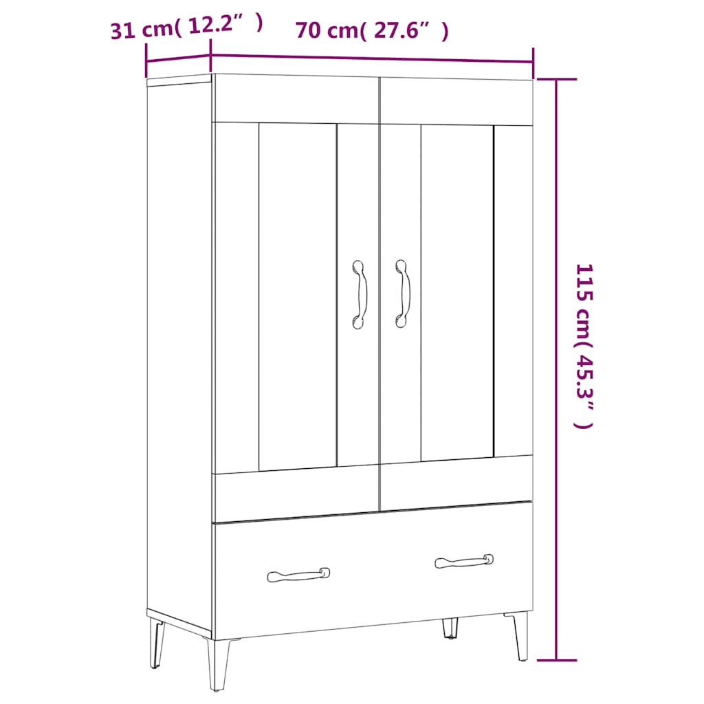vidaXL Ντουλάπι Γκρι Σκυροδέματος 70x31x115 εκ. από Επεξεργασμένο Ξύλο