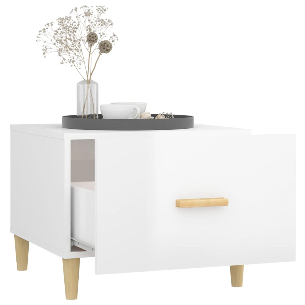 vidaXL Τραπεζάκι Σαλονιού Γυαλ. Λευκό 50x50x40 εκ. Επεξεργασμένο Ξύλο