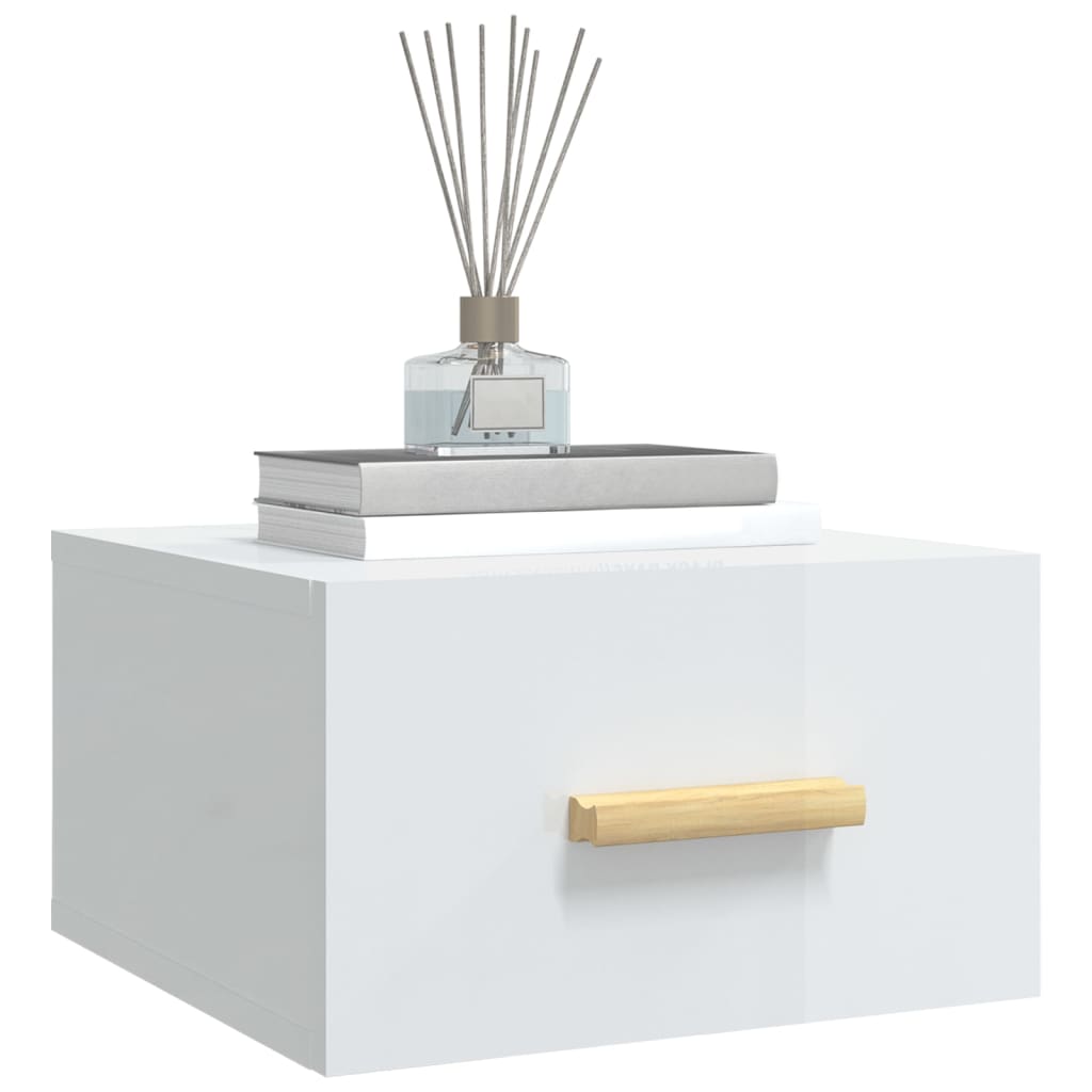vidaXL Κομοδίνο Επιτοίχιο Γυαλιστερό Λευκό 35 x 35 x 20 εκ.