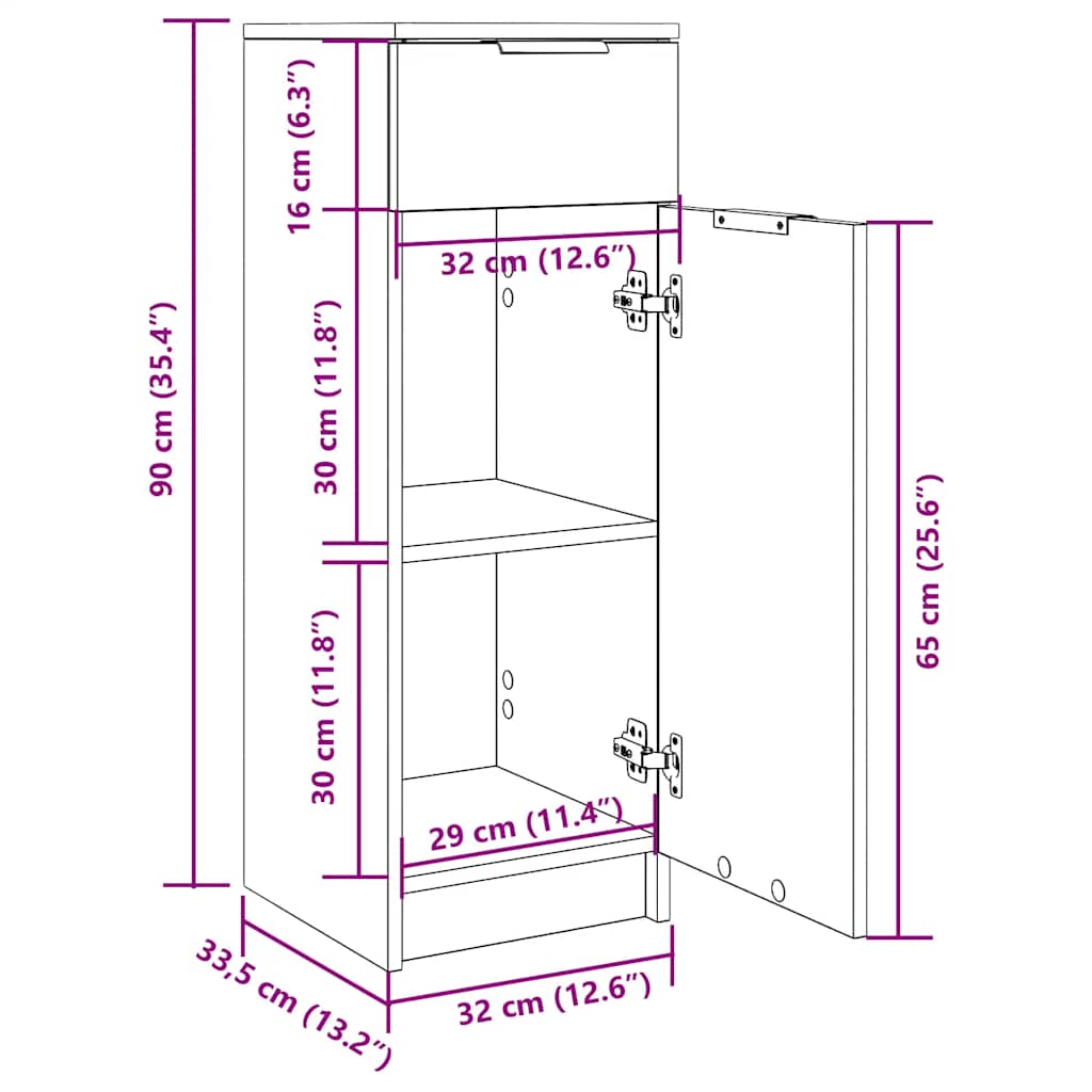 vidaXL Ντουλάπι Μπάνιου Γκρι Sonoma 32x34x90 εκ. Επεξεργασμένο Ξύλο