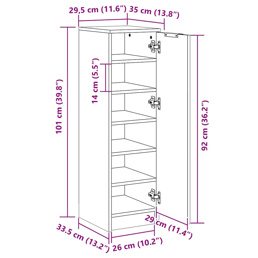 vidaXL Παπουτσοθήκη Γκρι Sonoma 30x35x100 εκ. από Επεξεργασμένο Ξύλο
