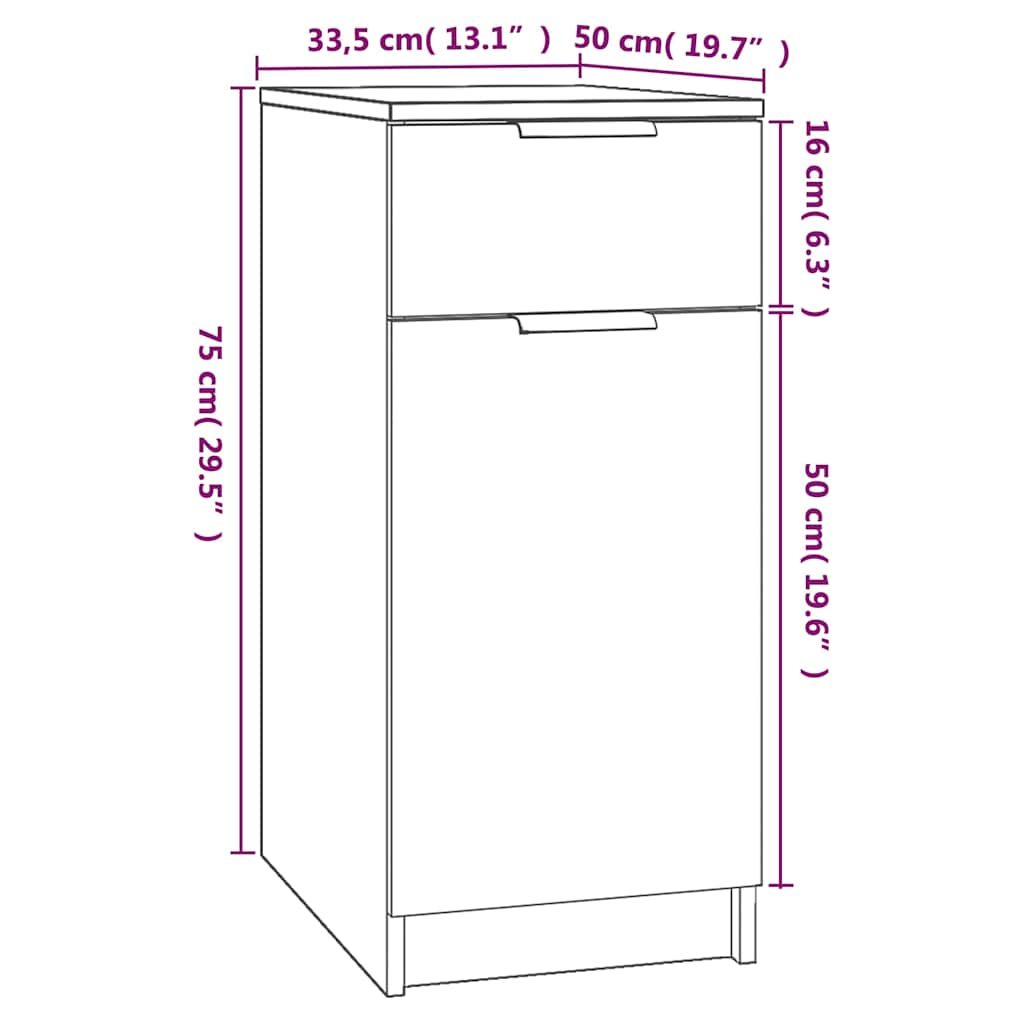 vidaXL Ντουλάπι Γραφείου Γκρι sonoma 33,5x50x75 εκ. Επεξεργ. Ξύλο