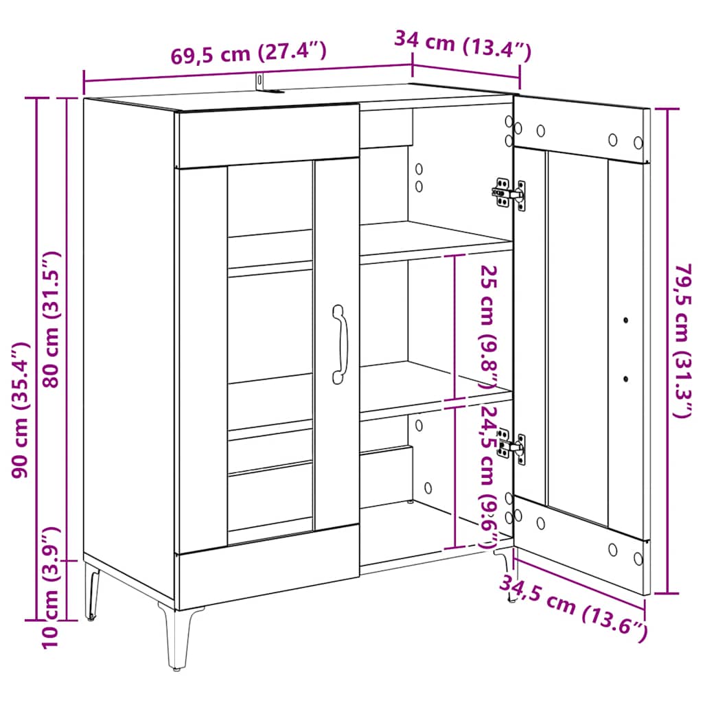 vidaXL Ντουλάπι Καπνιστή Δρυς 69,5 x 34 x 90 εκ. Επεξεργασμένο Ξύλο