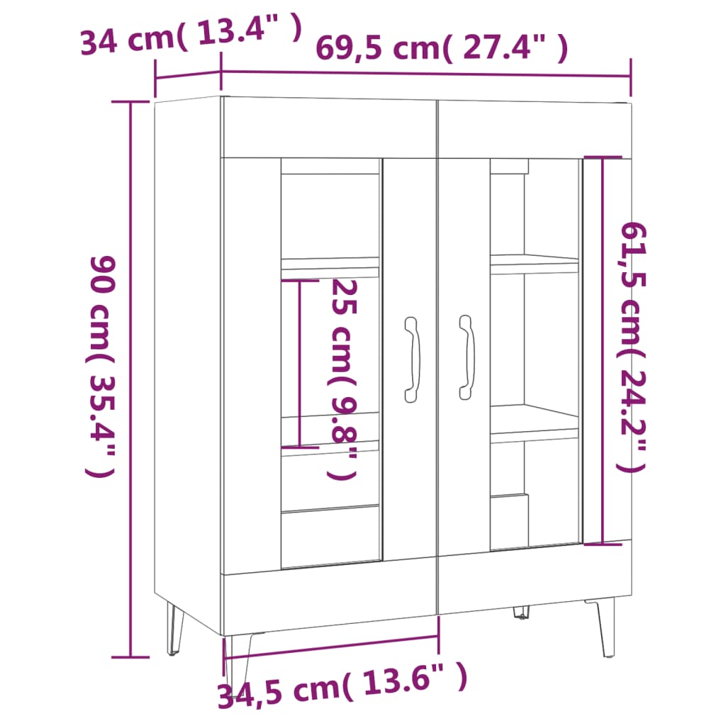 vidaXL Ντουλάπι Γκρι Sonoma 69,5 x 34 x 90 εκ. από Επεξεργασμένο Ξύλο