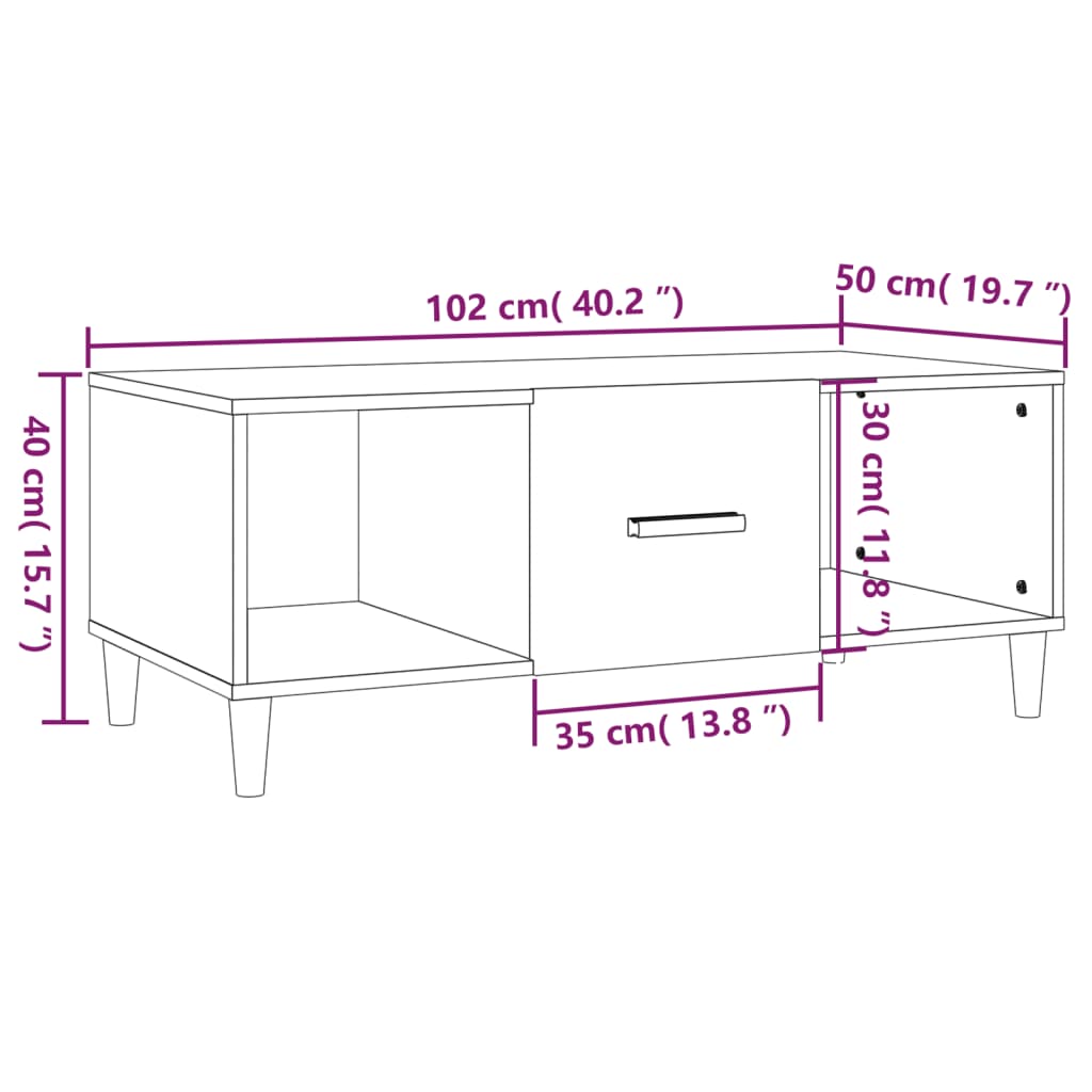 vidaXL Τραπεζάκι Σαλονιού Καφέ Δρυς 102x50x40 εκ. Επεξεργασμένο Ξύλο