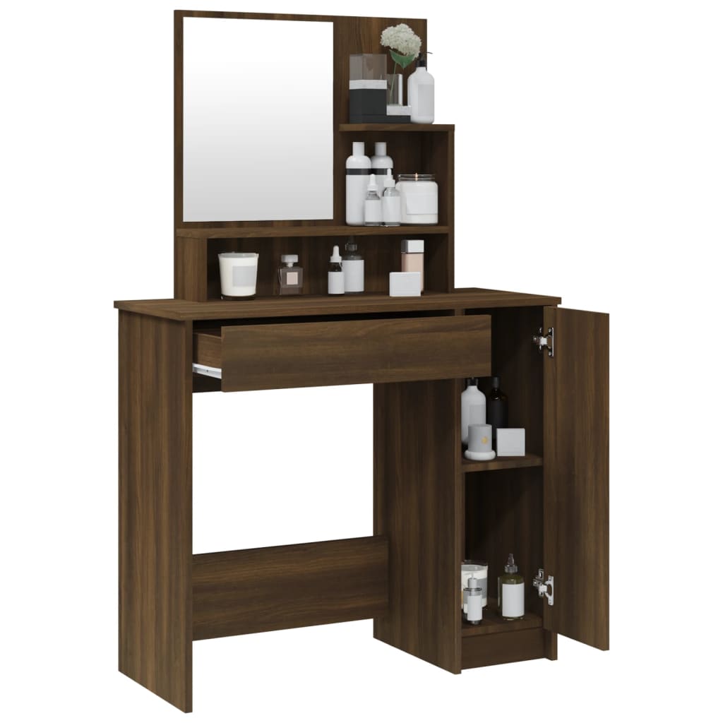 vidaXL Μπουντουάρ με Καθρέφτη Καφέ Δρυς 86,5x35x136 εκ.