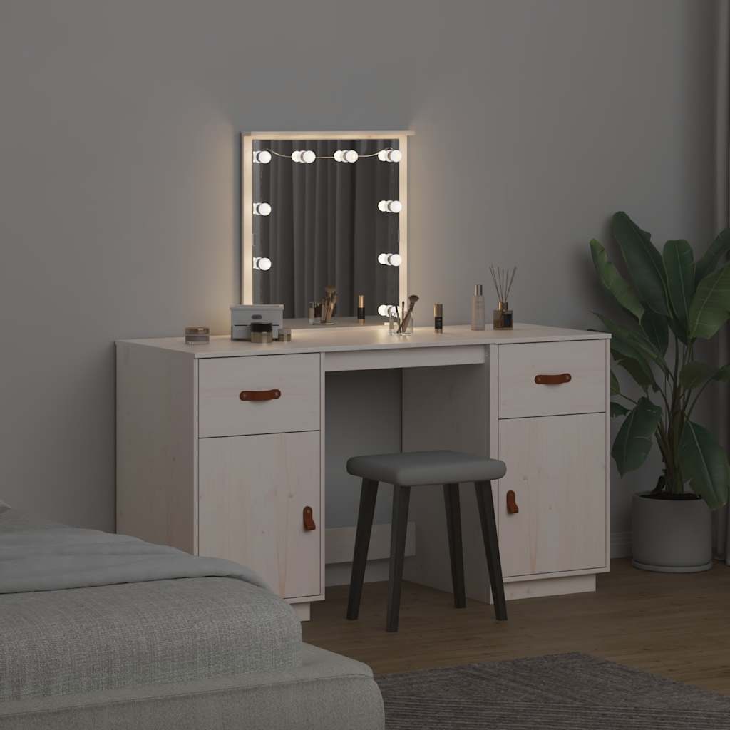 vidaXL Μπουντουάρ Σετ με LED Λευκό από Μασίφ Ξύλο Πεύκου
