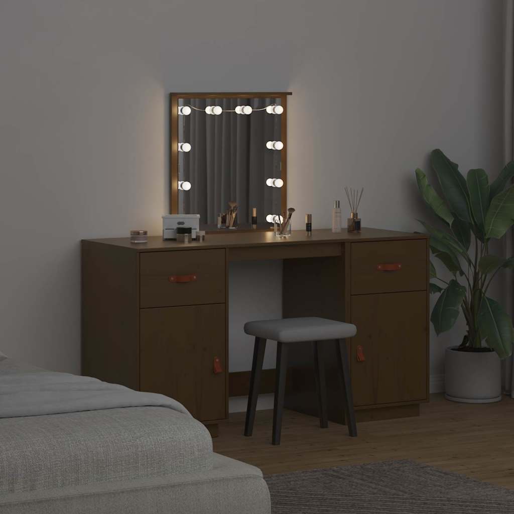 vidaXL Μπουντουάρ Σετ με LED Καφέ Μελί από Μασίφ Ξύλο Πεύκου