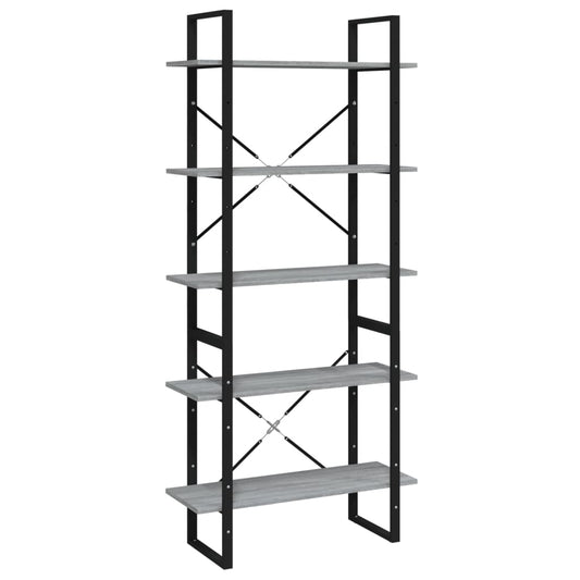 vidaXL Βιβλιοθήκη με 5 Ράφια Γκρι Sonoma 80x30x175 εκ. Επεξεργ. Ξύλο