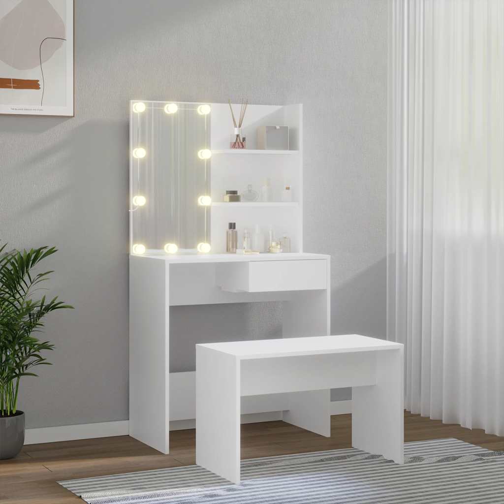 vidaXL Μπουντουάρ Σετ με LED Λευκό από Επεξεργασμένο Ξύλο