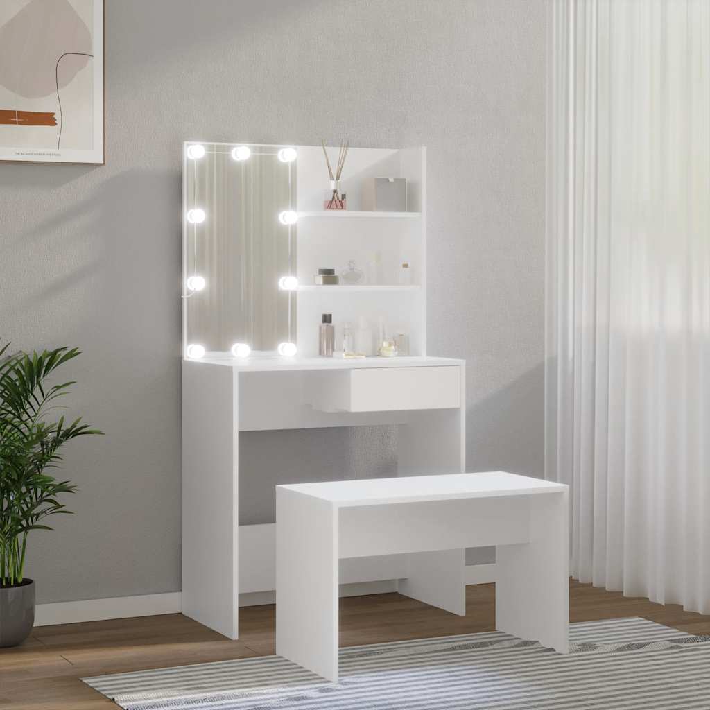 vidaXL Μπουντουάρ Σετ με LED Λευκό από Επεξεργασμένο Ξύλο