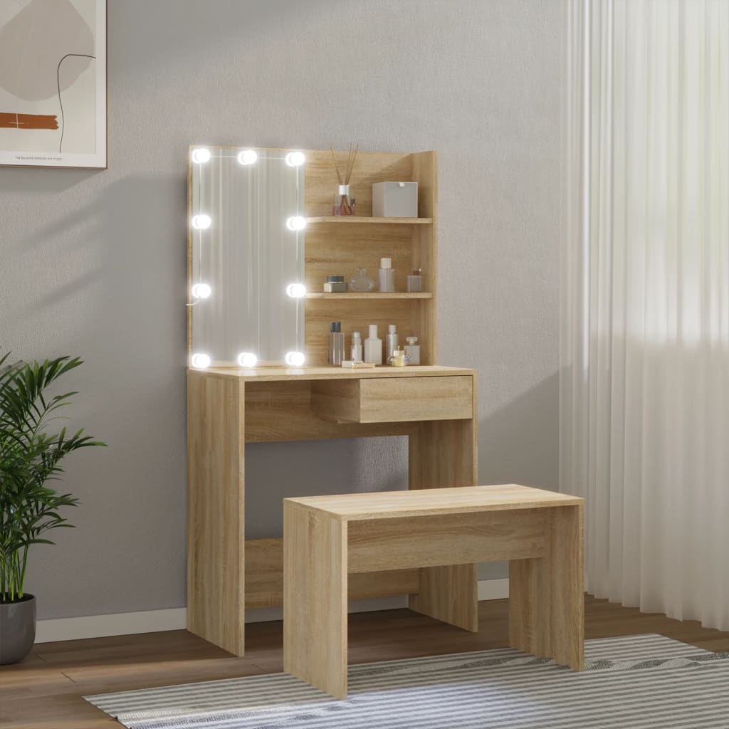 vidaXL Μπουντουάρ Σετ με LED Sonoma Δρυς από Επεξεργασμένο Ξύλο