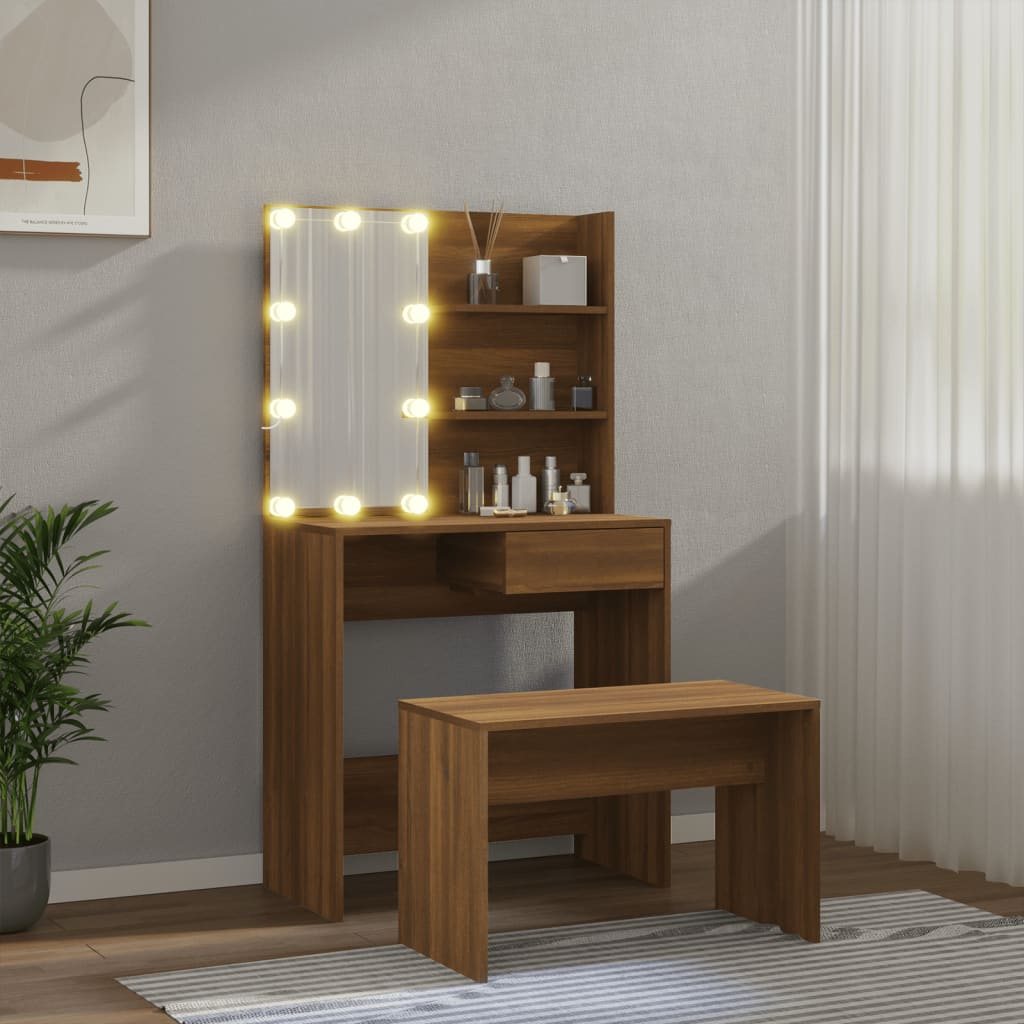 vidaXL Μπουντουάρ Σετ με LED Καφέ δρυς από Επεξεργασμένο Ξύλο