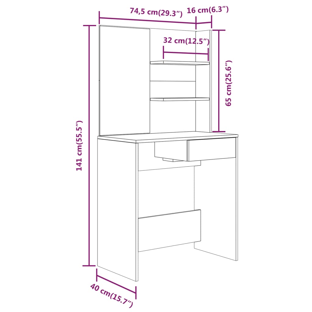 vidaXL Μπουντουάρ Σετ Καπνιστή δρυς 74,5 x 40 x 141 εκ.