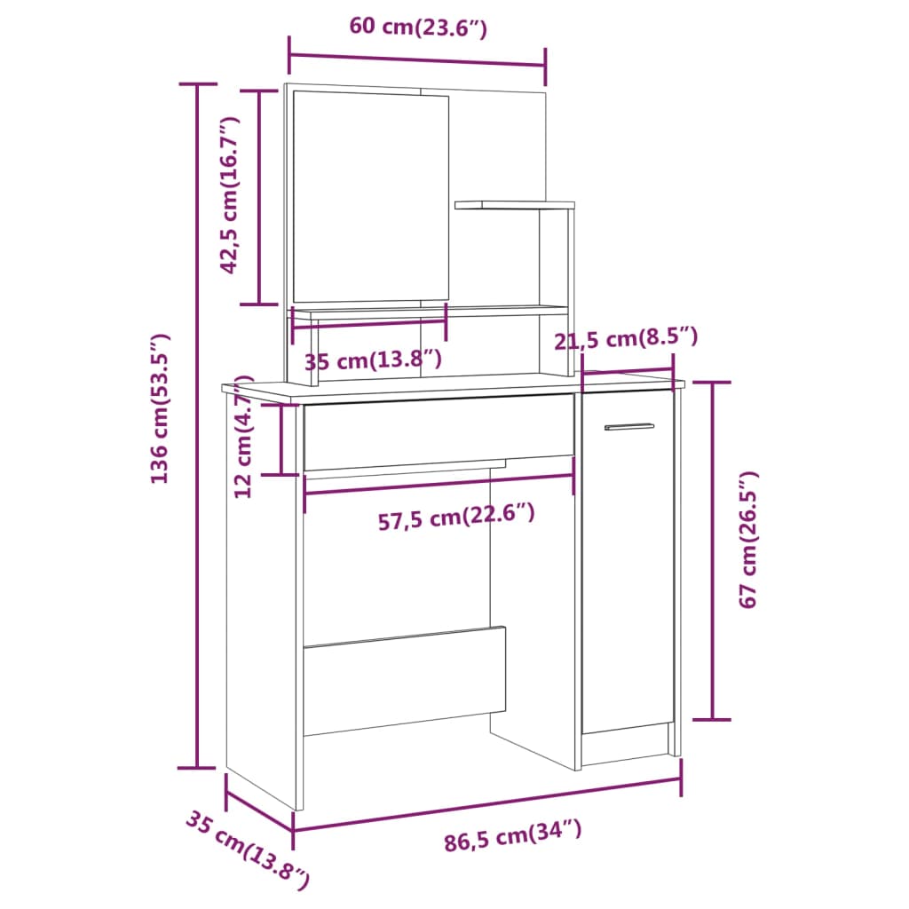 vidaXL Μπουντουάρ Σετ Σετ Λευκό 86,5 x 35 x 136 εκ.