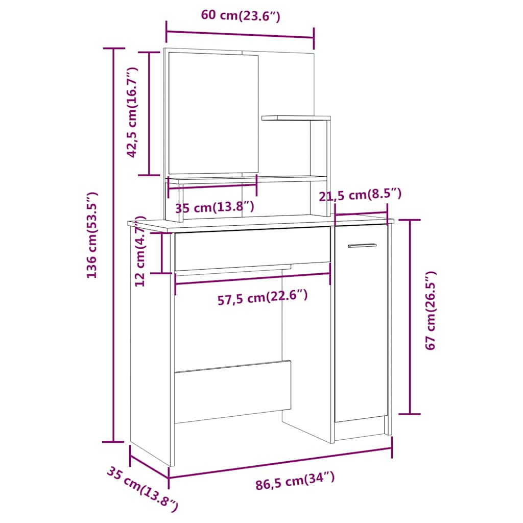 vidaXL Μπουντουάρ Σετ Sonoma Δρυς 86,5x35x136 εκ.