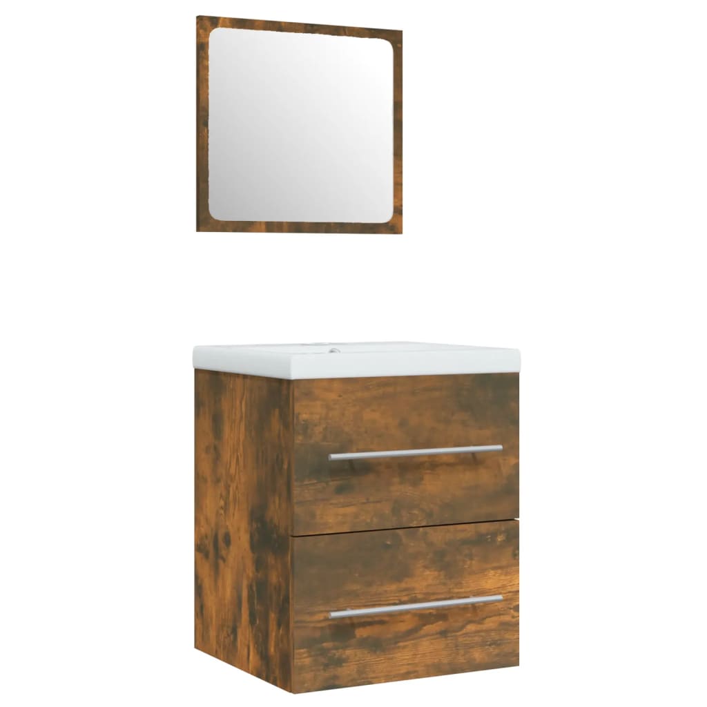 vidaXL Ντουλάπι Μπάνιου με Νιπτήρα Καπνιστή Δρυς Επεξεργασμένο Ξύλο