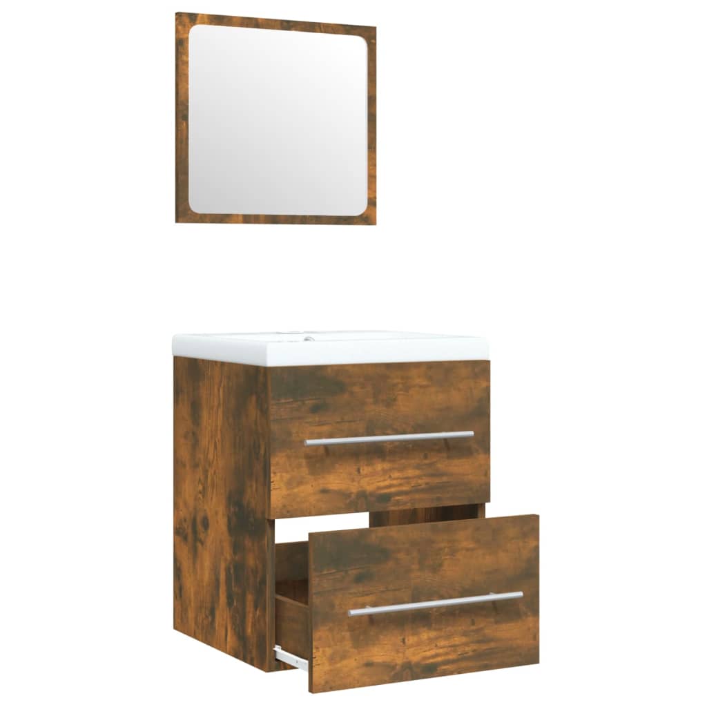 vidaXL Ντουλάπι Μπάνιου με Νιπτήρα Καπνιστή Δρυς Επεξεργασμένο Ξύλο