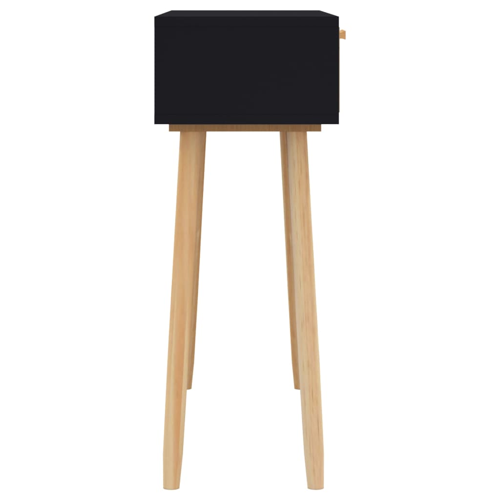 vidaXL Τραπέζι Κονσόλα Μαύρο 80x30x75 εκ. Μασίφ Πεύκο & Φυσικό Ρατάν