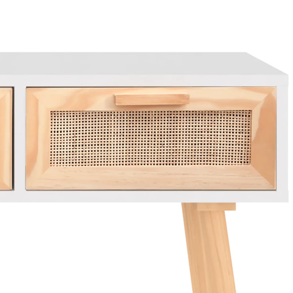 vidaXL Τραπέζι Κονσόλα Λευκό 105x30x75 εκ. Μασίφ Πεύκο & Φυσικό Ρατάν