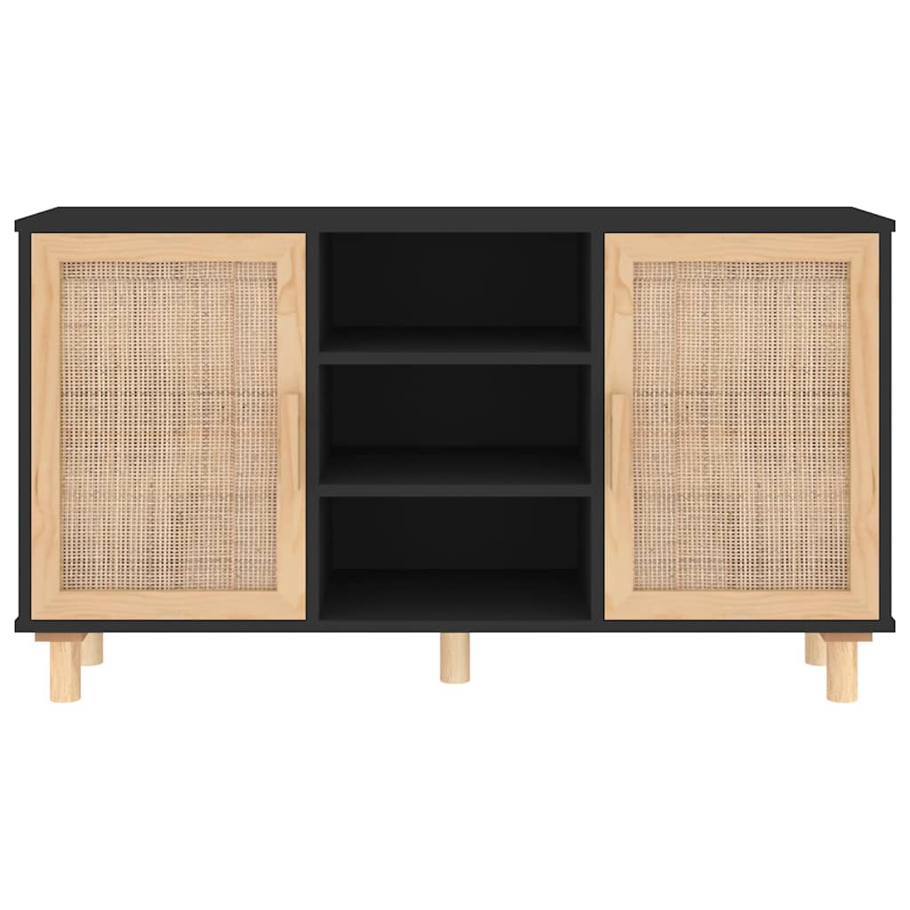 vidaXL Ντουλάπι Μαύρο 105x30x60 εκ. από Μασίφ Πεύκο & Φυσικό Ρατάν