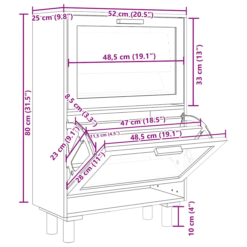 vidaXL Παπουτσοθήκη Καφέ 52x25x80 εκ. Επεξεργασμένο Ξύλο/Φυσικό Ρατάν