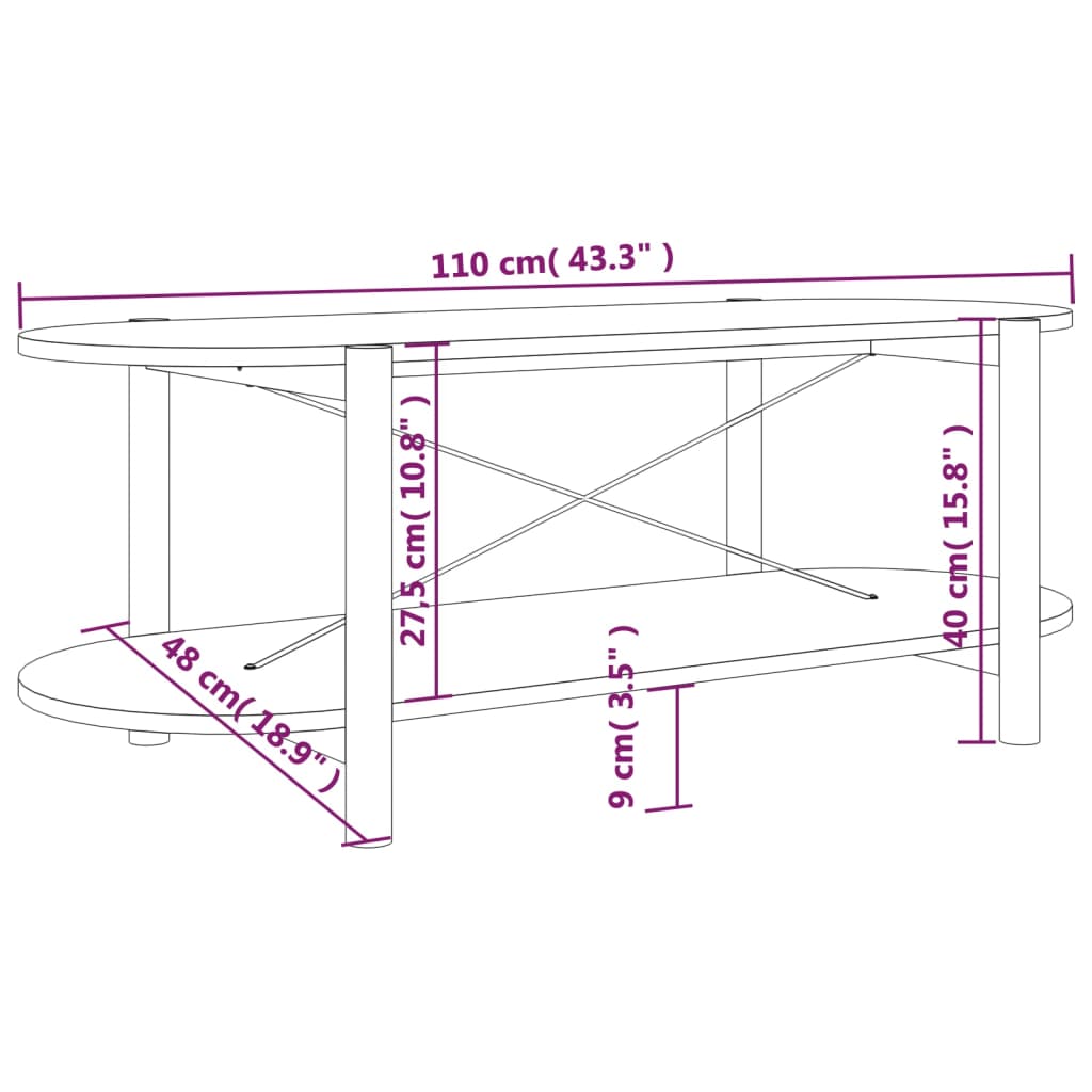 vidaXL Τραπεζάκι Σαλονιού Λευκό 110 x 48 x 40 εκ. Επεξεργασμένο Ξύλο