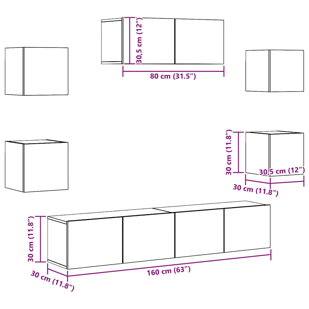 vidaXL Σετ Επίπλων Τηλεόρασης 7 Τεμαχίων Sonoma Δρυς Επεξ. Ξύλο