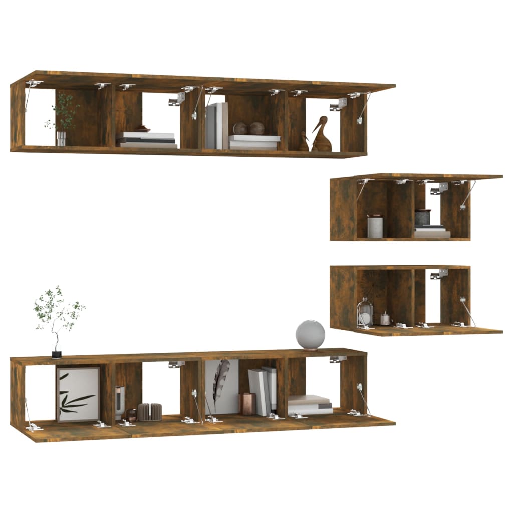 vidaXL Σετ Επίπλων Τηλεόρασης 6 Τεμαχίων Καπνιστή δρυς Επεξ. Ξύλο