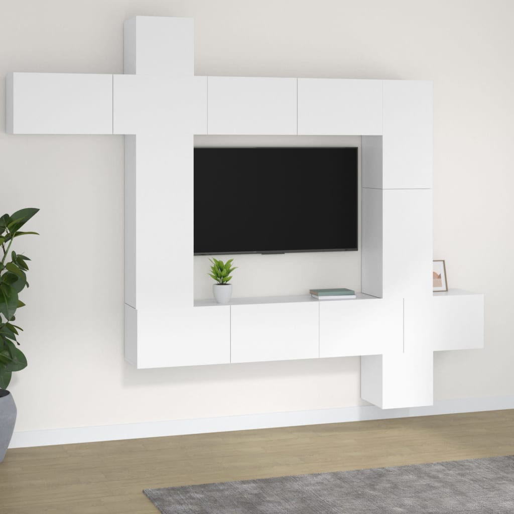 vidaXL Σετ Επίπλου Τηλεόρασης 9 Τεμαχίων Λευκό από Επεξεργασμένο Ξύλο