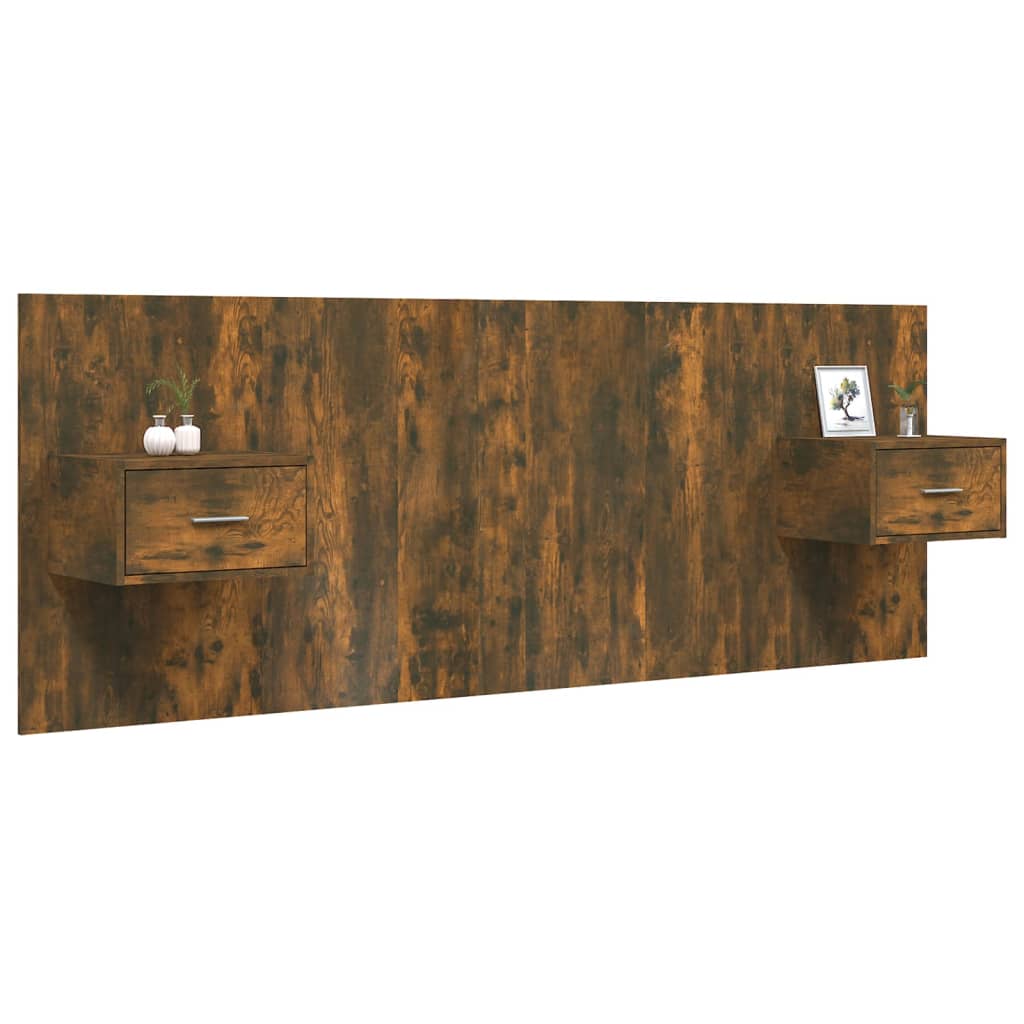 vidaXL Κεφαλάρι Κρεβατιού με Κομοδίνα Καπνιστή Δρυς Επεξεργασμένο Ξύλο