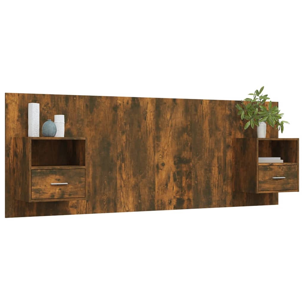 vidaXL Κεφαλάρι Κρεβατιού με Κομοδίνα Καπνιστή Δρυς Επεξεργασμένο Ξύλο