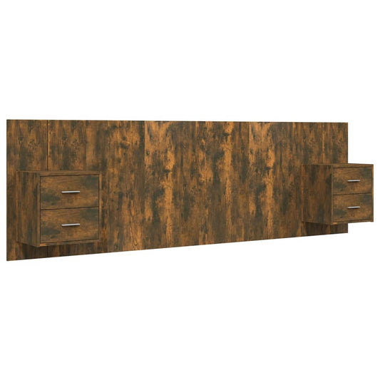 vidaXL Κεφαλάρι Κρεβατιού με Κομοδίνα Καπνιστή Δρυς Επεξεργασμένο Ξύλο