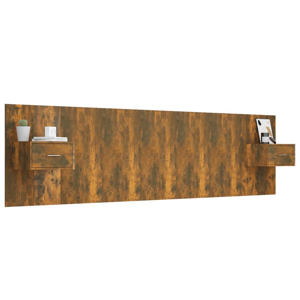 vidaXL Κεφαλάρι Κρεβατιού με Κομοδίνα Καπνιστή Δρυς Επεξεργασμένο Ξύλο