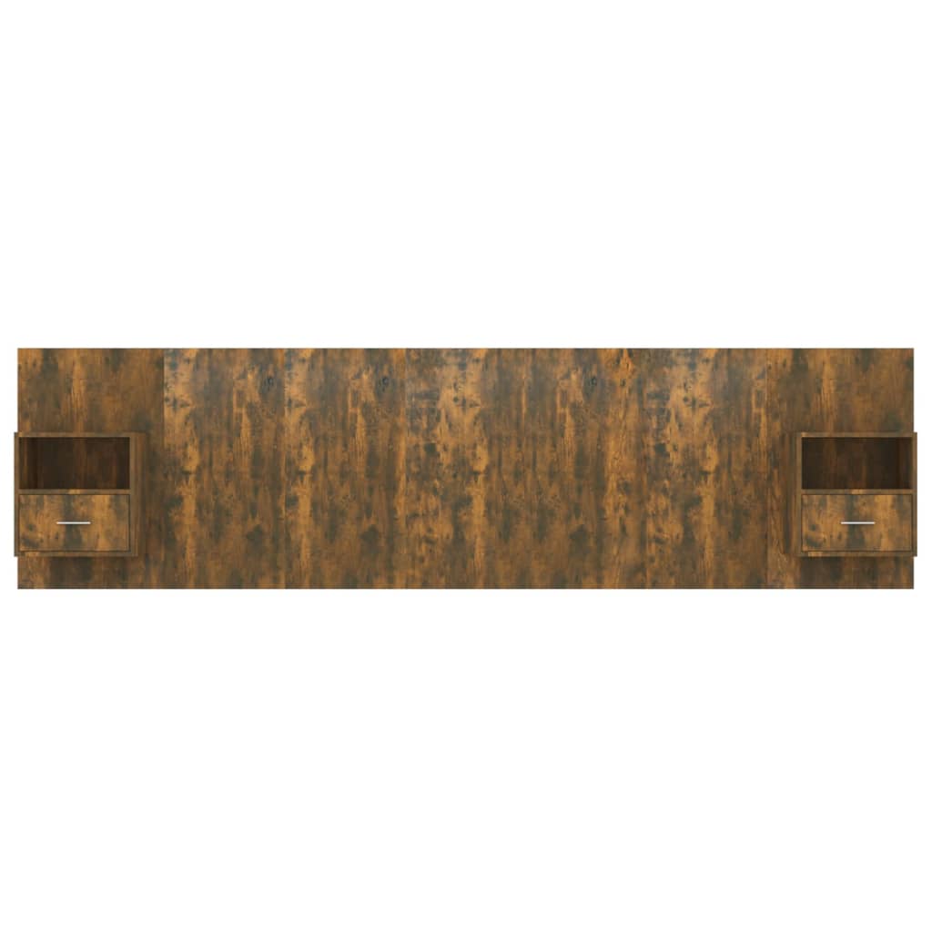 vidaXL Κεφαλάρι Κρεβατιού με Κομοδίνα Καπνιστή Δρυς Επεξεργασμένο Ξύλο