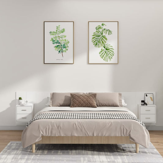 vidaXL Κεφαλάρι Κρεβατιού με Κομοδίνα Λευκό από Επεξεργασμένο Ξύλο