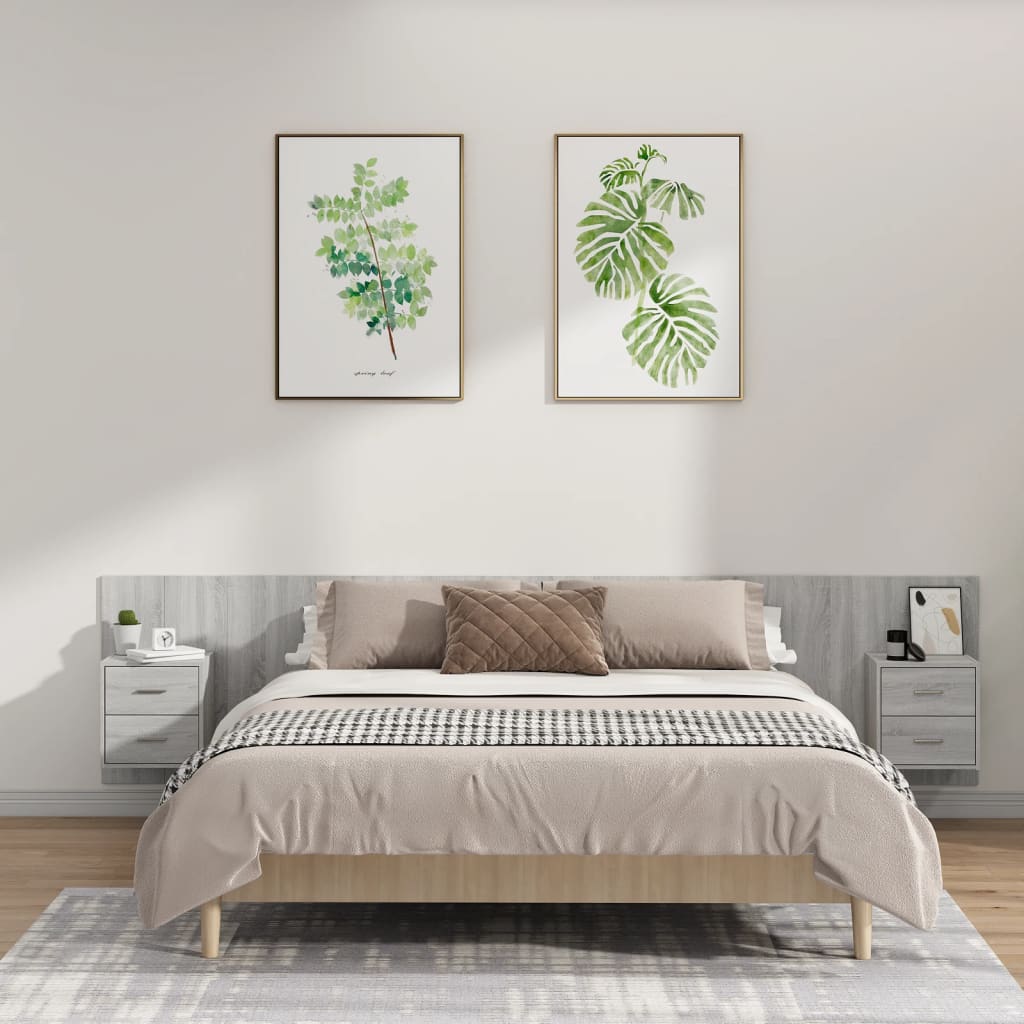 vidaXL Κεφαλάρι Κρεβατιού με Κομοδίνα Γκρι Sonoma Επεξεργασμένο Ξύλο