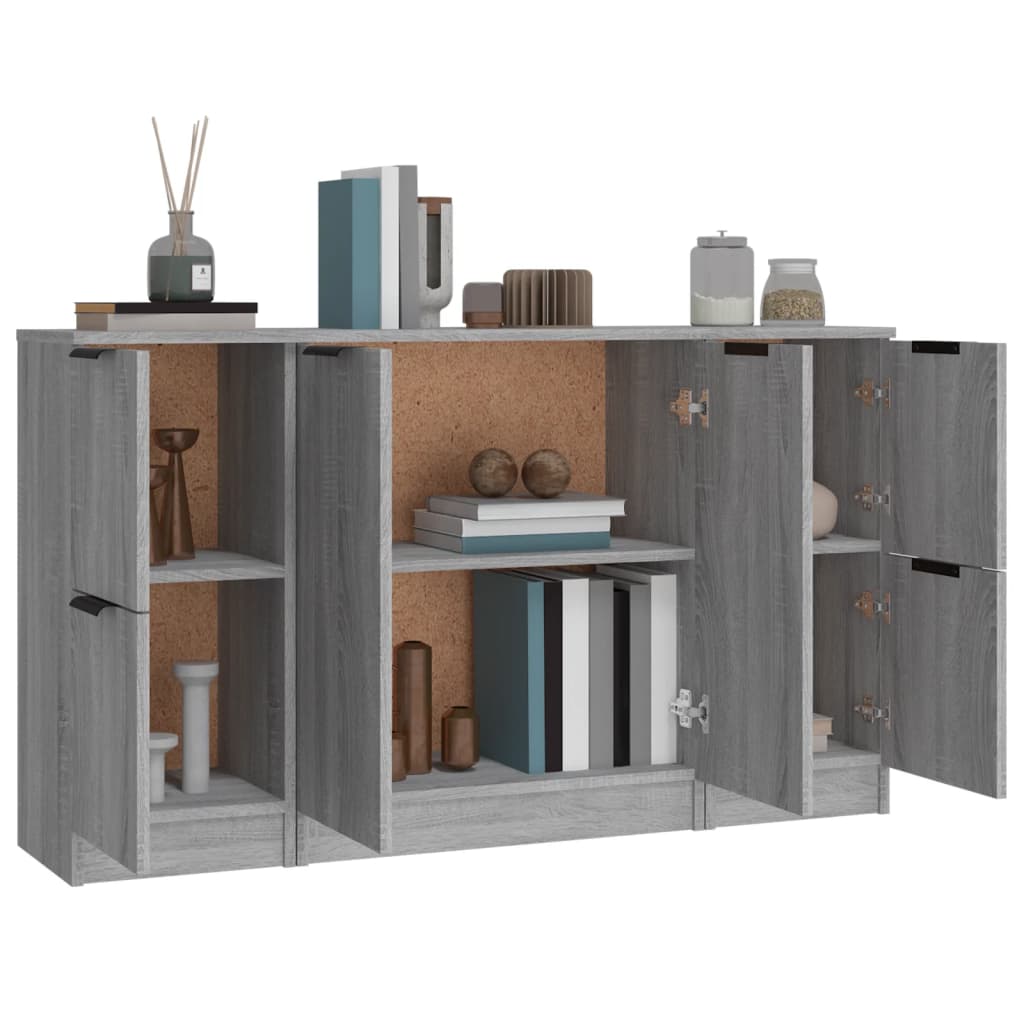 vidaXL Ντουλάπι 3 τεμ. Γκρι Sonoma από Επεξεργασμένο Ξύλο