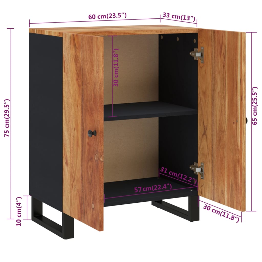vidaXL Ντουλάπι 60 x 33 x 75 εκ. από Μασίφ Ξύλο Ακακίας